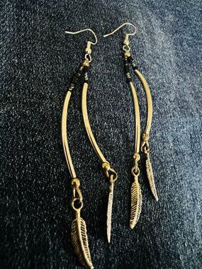 Handmade Silver Feather Dangle Earrings With Beads - Western Boho Style Jewelry